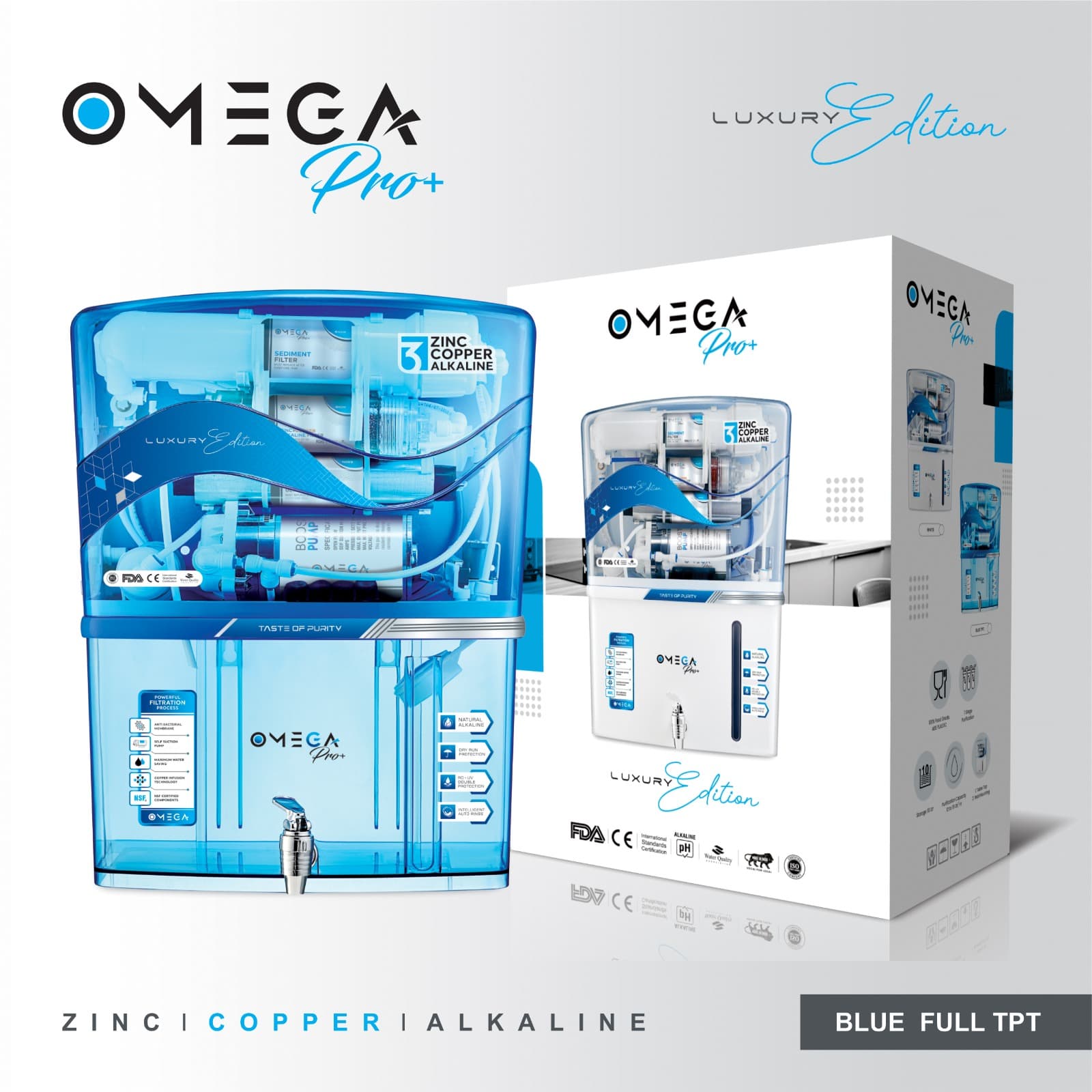 Omega Pro+ Blue, Full TPT RO water purifier