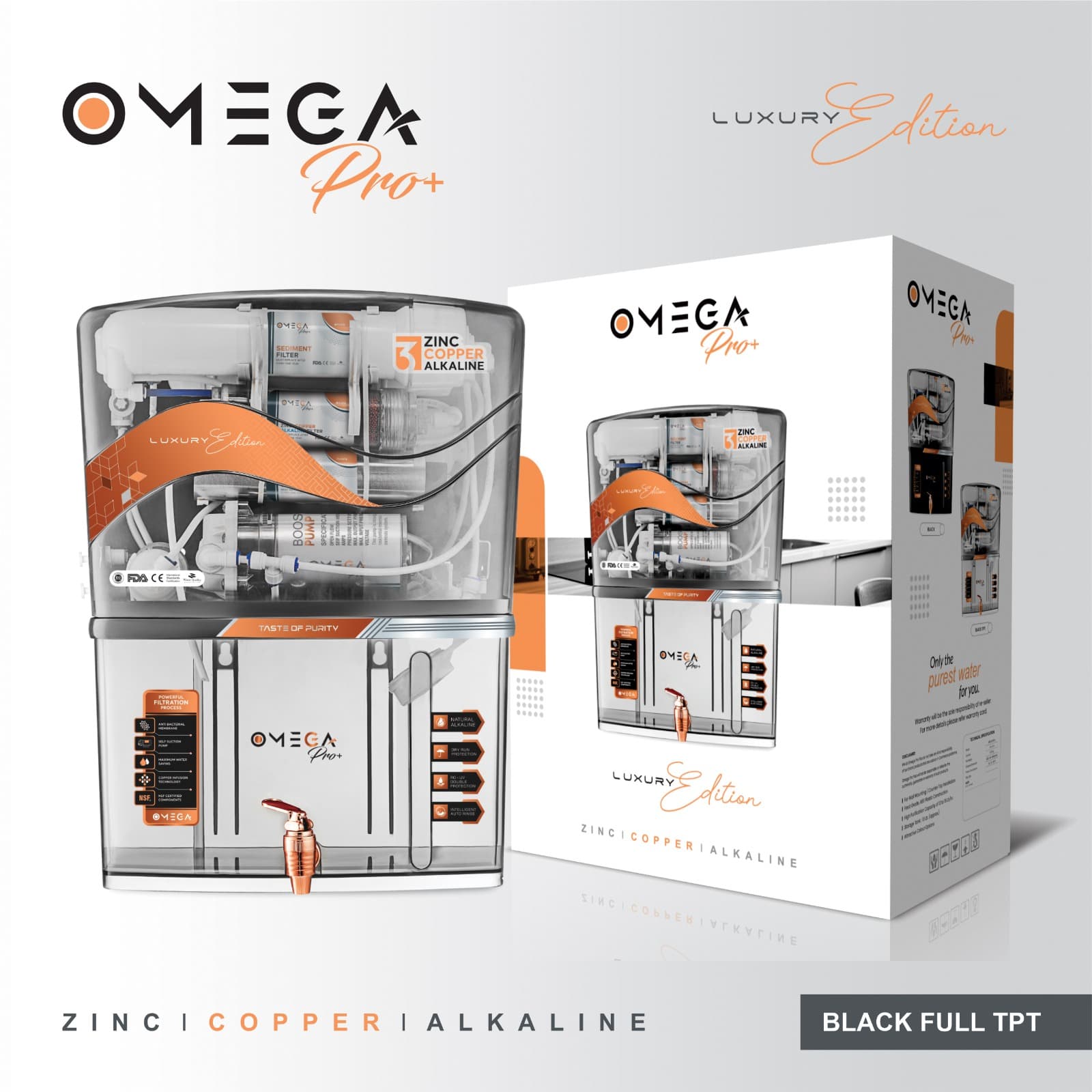 Omega Pro+ Black, Full TPT RO water purifier