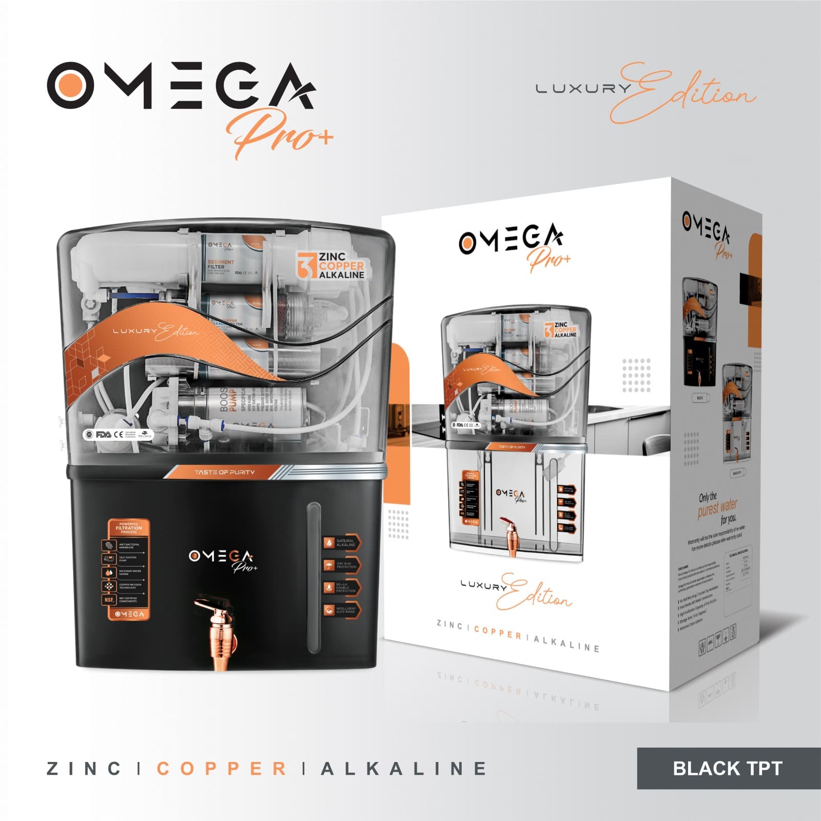 Omega Pro+ Black RO water purifier